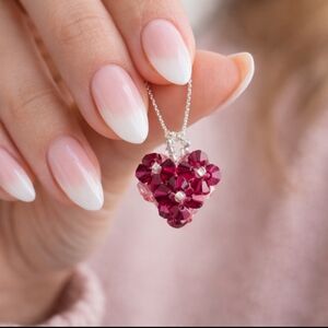 Swarovski Puffy Heart Pendant - Multi Color Burgundy and Clear Handmade
